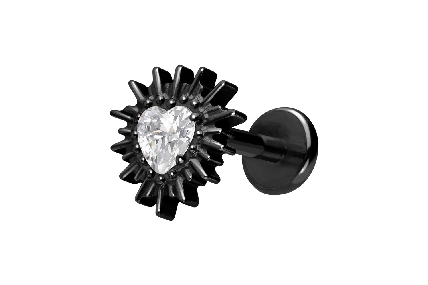 Titan Labret Piercing mit Push Fit KRISTALLHERZ + SONNENSTRAHLEN